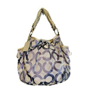 Coach Purple Silver Signature Canvas Hand Shoulder Tote Bag‎ Purse Leather Trim